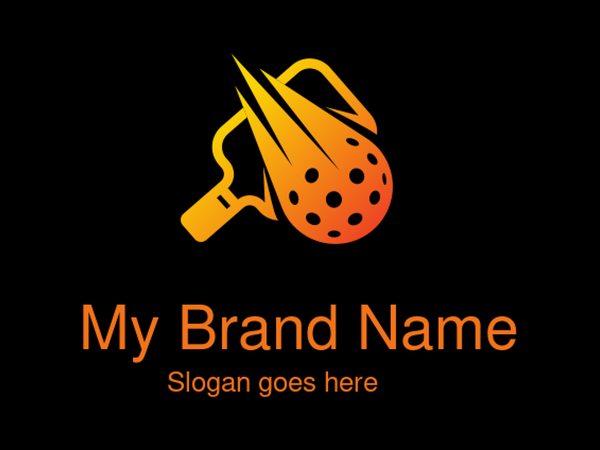 Dynamic Pickleball Paddle and Ball Logo with Fiery Gradient and Speed Streaks for Athletic Brands, Clubs, or Tournaments